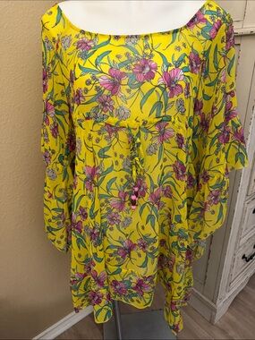 Jessica Simpson Yellow Floral Front Tie Swim Cover Up